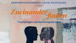 Titelmotiv der 27. GBP-Fachtagung „Zueinander finden – Traumafolgen und Beziehungsdynamik“: gemalte Silhouetten eines Paares, das sich zugewandt gegenübersteht